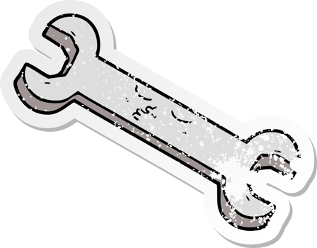 distressed sticker of a cartoon spanner png