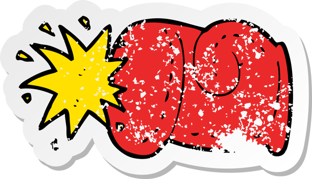 retro distressed sticker of a cartoon punch drawing png