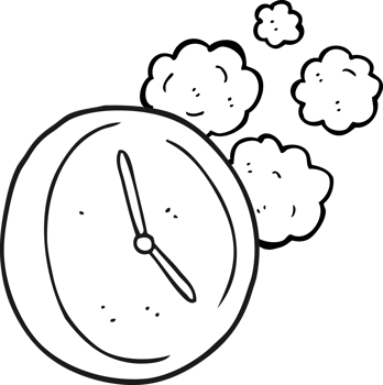 hand drawn black and white cartoon ticking clock png
