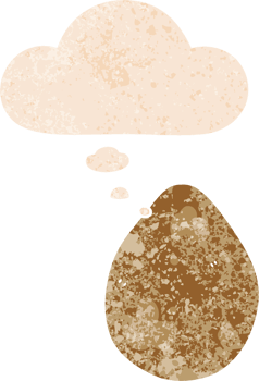 cartoon egg with thought bubble in grunge distressed retro textured style png