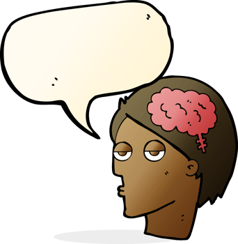 cartoon head with brain symbol with speech bubble png