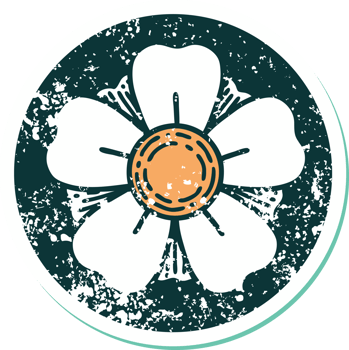 iconic distressed sticker tattoo style image of a flower png