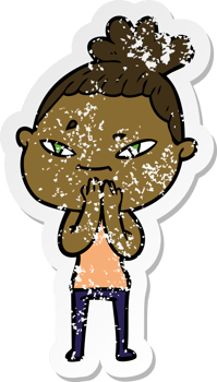distressed sticker of a cartoon woman png