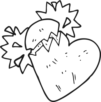 hand drawn black and white cartoon broken heart png