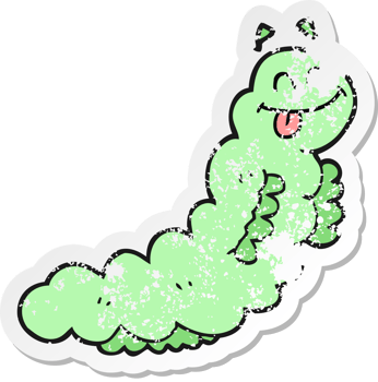 retro distressed sticker of a cartoon caterpillar png