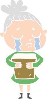 flat color style cartoon crying woman holding book png