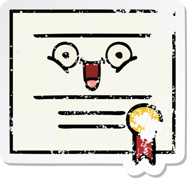 distressed sticker of a cute cartoon graduation diploma png