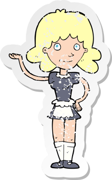 retro distressed sticker of a cartoon maid drawing png