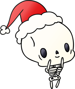 hand drawn christmas gradient cartoon of kawaii skeleton png