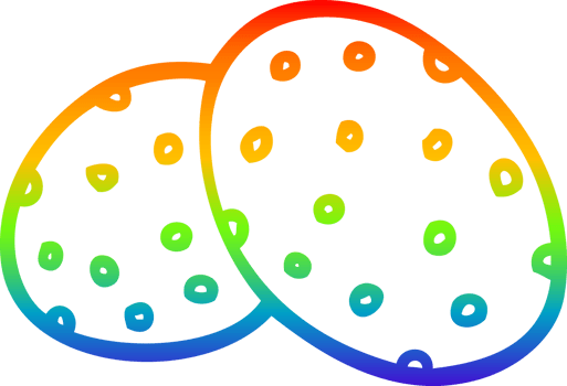 rainbow gradient line drawing of a two big cartoon cookies png