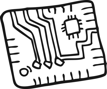 hand drawn black and white cartoon computer circuitboard png