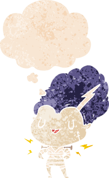 cartoon undead monster woman and thought bubble in retro textured style png