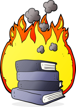 cartoon stack of books burning png