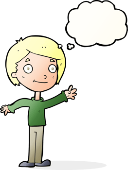 cartoon happy boy with thought bubble png