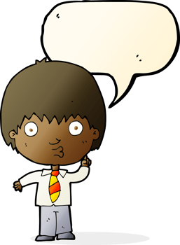 cartoon school boy answering question with speech bubble png