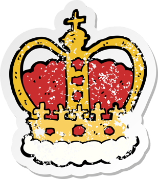 retro distressed sticker of a cartoon royal crown drawing png