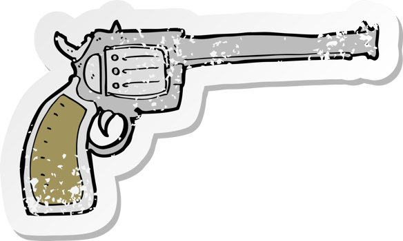 retro distressed sticker of a cartoon gun drawing png