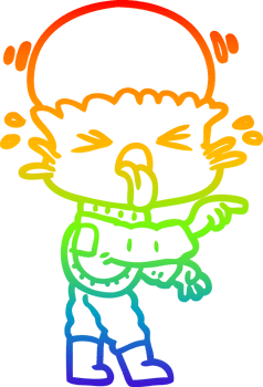 rainbow gradient line drawing of a weird cartoon alien pointing png