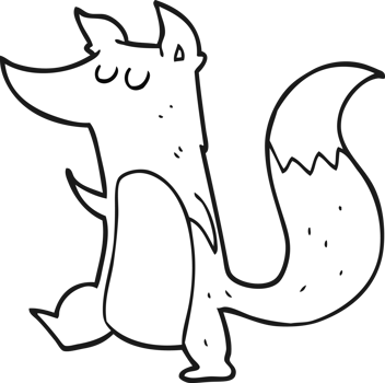 hand drawn black and white cartoon little wolf png