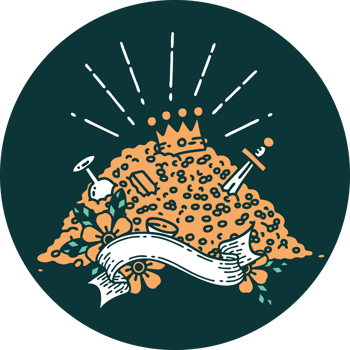 icon of a tattoo style pile of gold png