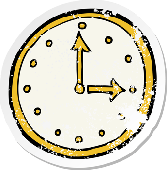 retro distressed sticker of a cartoon clock symbol drawing png