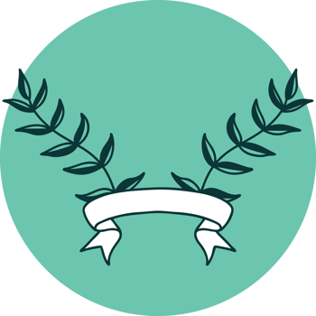 tattoo style icon with banner of leaves png