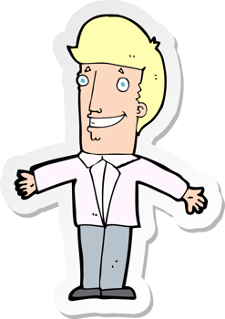 sticker of a cartoon grining man with open arms png