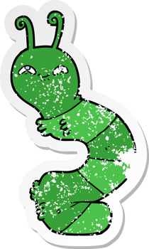distressed sticker of a cartoon happy caterpillar png