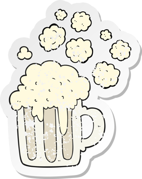 retro distressed sticker of a cartoon foamy beer png