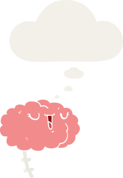 happy cartoon brain with thought bubble in retro style png