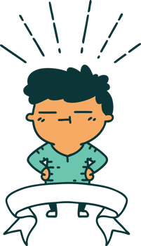 scroll banner with tattoo style happy man png