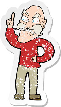 retro distressed sticker of a cartoon old man laying down rules png