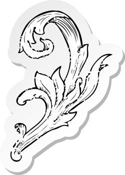 retro distressed sticker of a traditional hand drawn floral swirl png