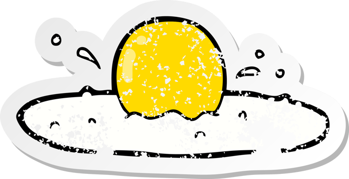 distressed sticker of a cartoon fried egg png