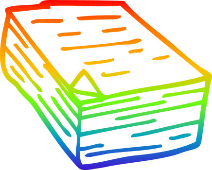 rainbow gradient line drawing of a cartoon pile of paper png
