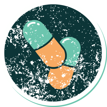 iconic distressed sticker tattoo style image of a pills png