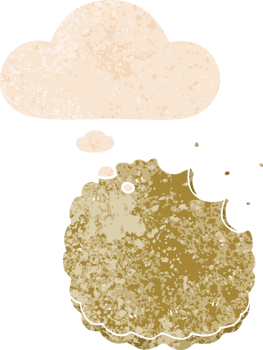 cartoon biscuit with thought bubble in grunge distressed retro textured style png
