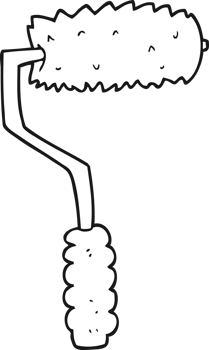 hand drawn black and white cartoon paint roller png