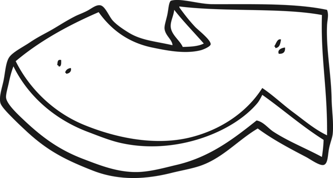 hand drawn black and white cartoon pointing arrow png