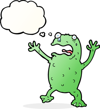 cartoon frightened frog with thought bubble png