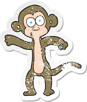 retro distressed sticker of a cartoon monkey png
