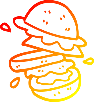 warm gradient line drawing of a cartoon burger png