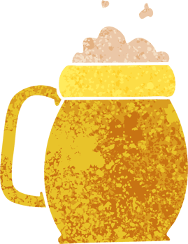 retro illustration style quirky cartoon pint of beer png