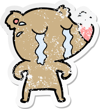distressed sticker of a cartoon crying bear png