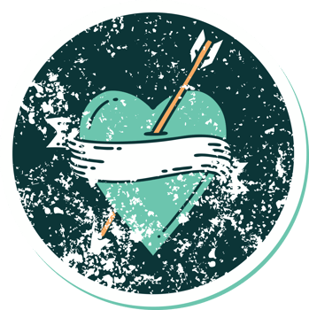 iconic distressed sticker tattoo style image of an arrow heart and banner png