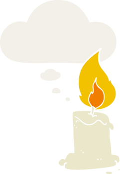 cartoon candle with thought bubble in retro style png