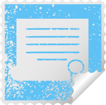 distressed square peeling sticker symbol of a work diploma png