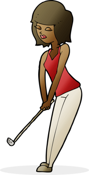 cartoon woman playing golf png