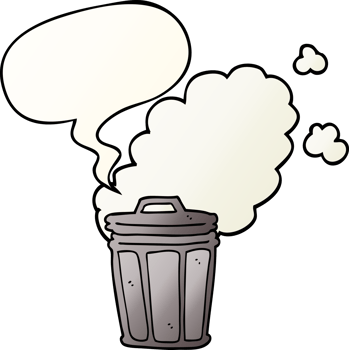 cartoon stinky garbage can with speech bubble in smooth gradient style png