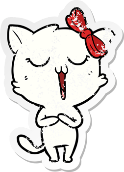distressed sticker of a cartoon cat png